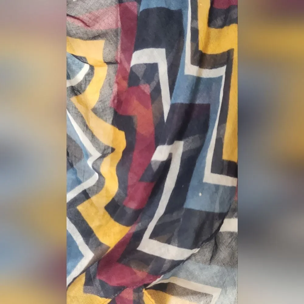 Lightweight Infinity Fashion Scarf Navy Blue Burgundy Yellow Zig Zag Boho 19x68